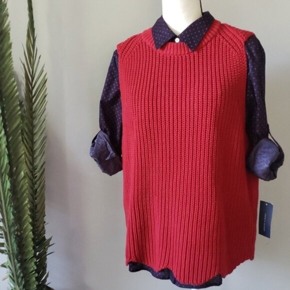 J. Crew red knit sleeveless sweater with scalloped hem NWT - Picture 4 of 7